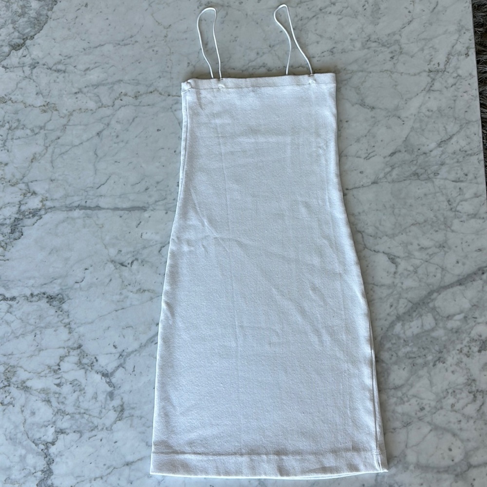 Zara White Ribbed Fitted Mini Dress